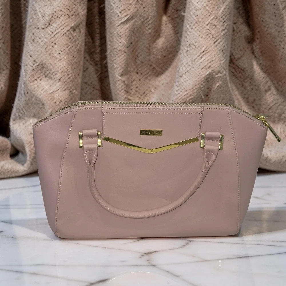 Joy & Iman Leather Satchel + Crossbody Clutch Stone Taupe Pink NWT